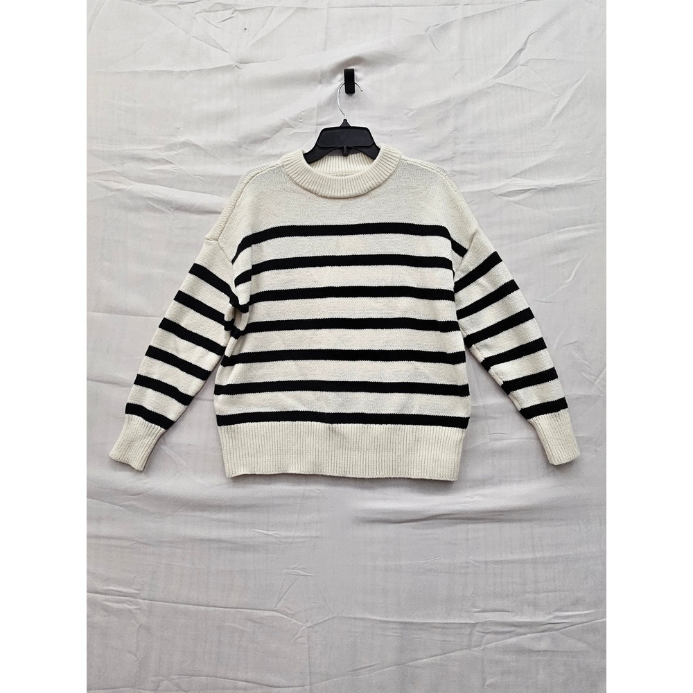 A New Day Womens Striped Crewneck Sweater Cream Black XS 018134774